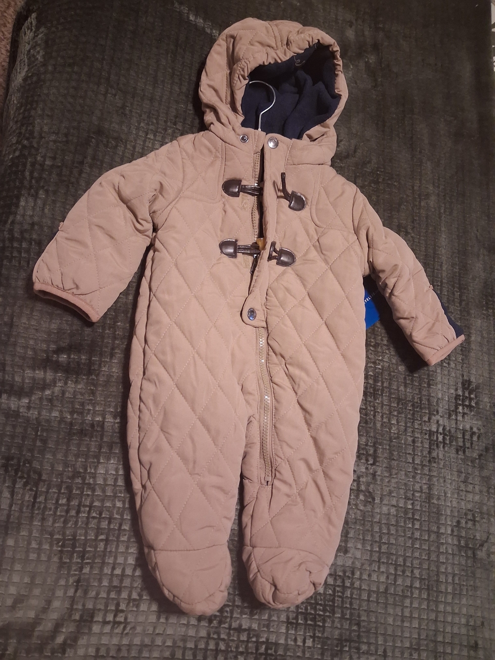 Baby Tan Quilted Hooded Bunting Snowsuit | Cozy Winter One-Piece | Unisex Infant